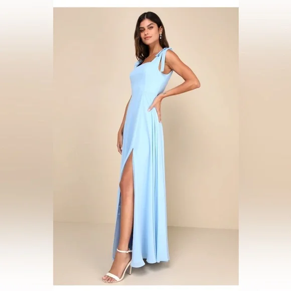 Lulus | Dresses | Lulus Love Me Forever Light Blue Tiestrap Square Neck  Maxi Dress Size M | Poshmark